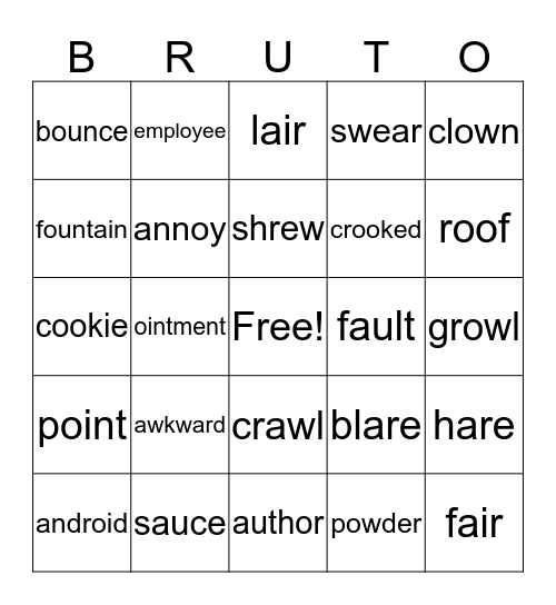 Dipthong Bingo Card