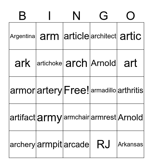 ar- Bingo Card