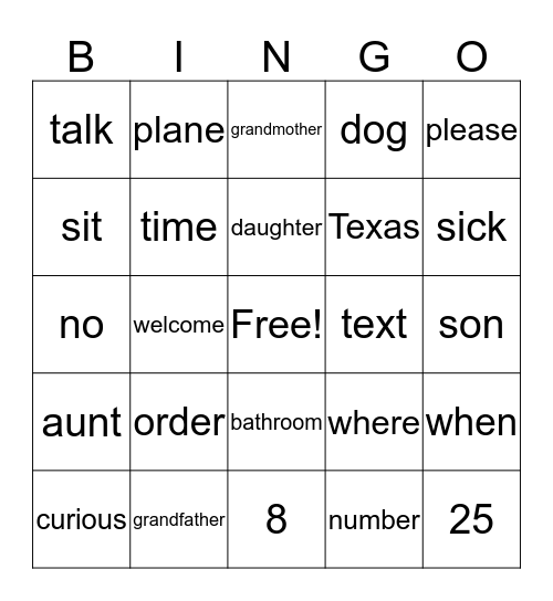 Sign Language Bingo Card