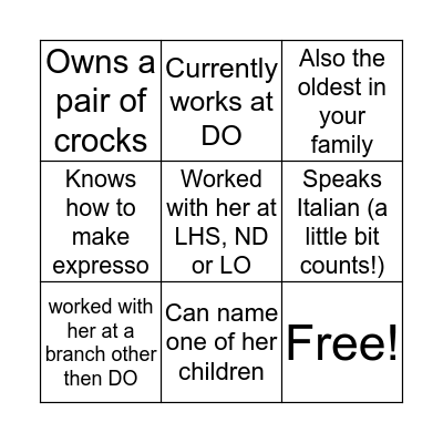 Gina's Icebreaker Game  Bingo Card