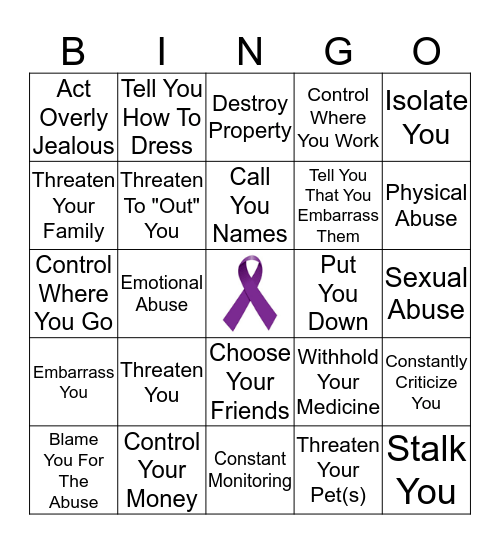 Domestic Violence Awareness: Know The Signs Bingo Card