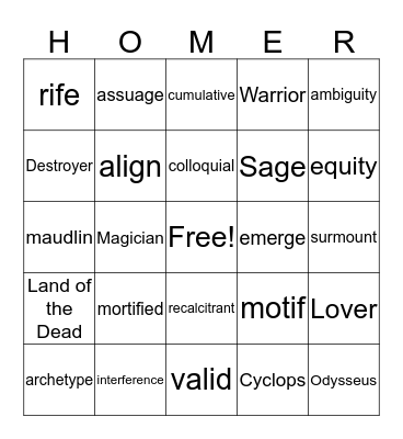 Homer Bingo Card