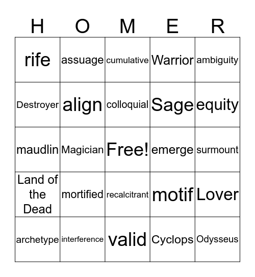 Homer Bingo Card