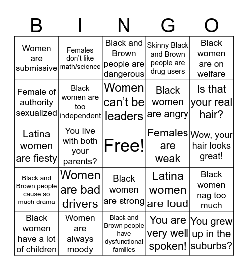 Stereotypes Bingo Card