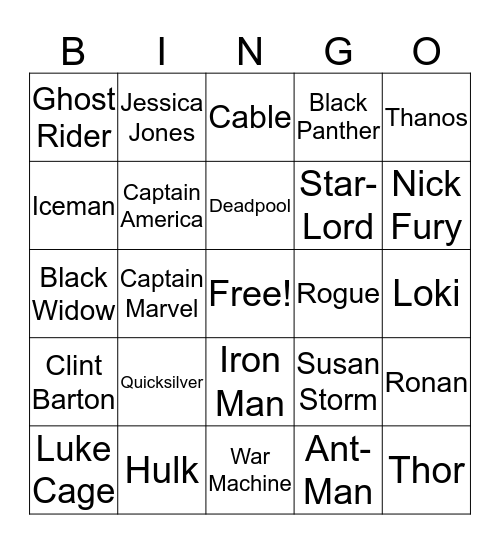 MARVELous Mayhem Bingo Card