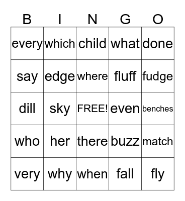 Phonics Spell Check Bingo Card