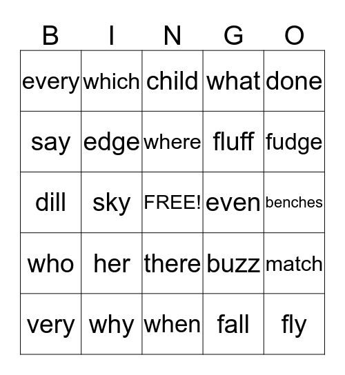 Phonics Spell Check Bingo Card