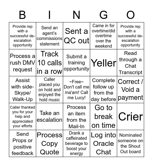 EST Bingo Card