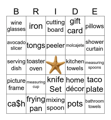 Beachy Bridal Bingo Card