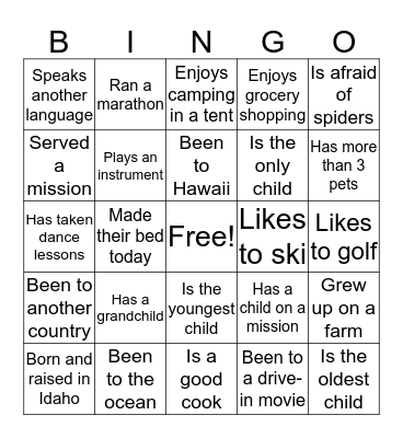 Mingle Bingo Card