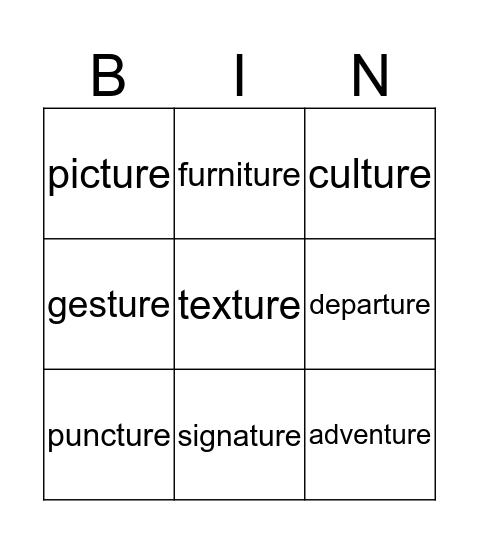 ture words Bingo Card