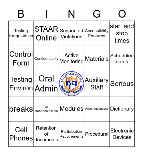 STAAR Training Bingo Card