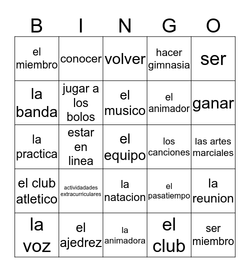 1B Vocabulario  Bingo Card
