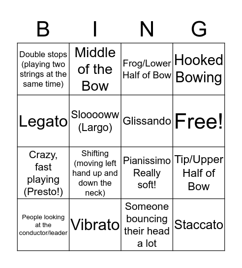 Elementary Strings: Youtube Bingo Card