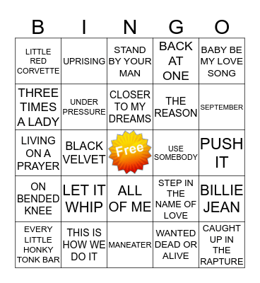 KAMIKAZI KARAOKE Bingo Card