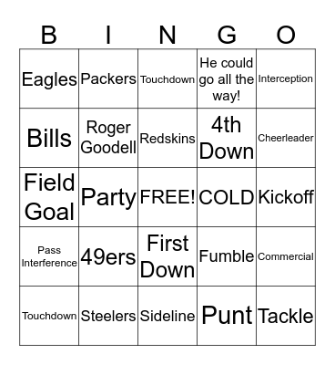 Superbowl  Bingo Card