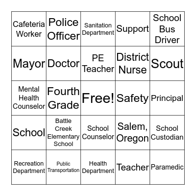 School and Community Helper Bingo Card