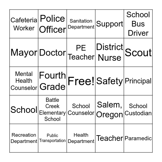 School and Community Helper Bingo Card