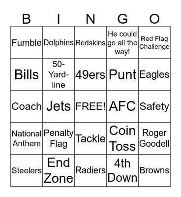 Superbowl Bingo Card