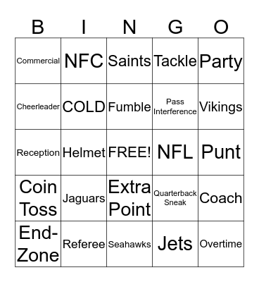 Superbowl  Bingo Card