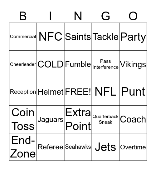 Superbowl  Bingo Card