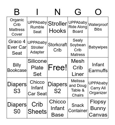 Deanna & Patrick's Baby Shower Bingo Card