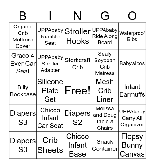 Deanna & Patrick's Baby Shower Bingo Card