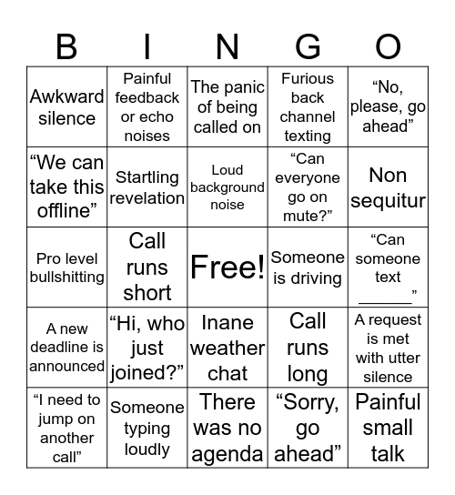 Conference Call Bingo Card