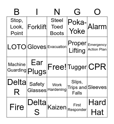 Safety Bingo Card