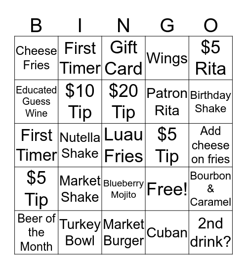 Grub Bingo Card