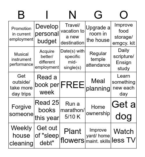 Oak Marr Mid-Singles' New Year's Resolutions BINGO! Bingo Card