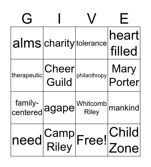 Charity Bingo Card