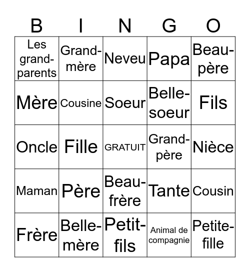 La famille Bingo Card