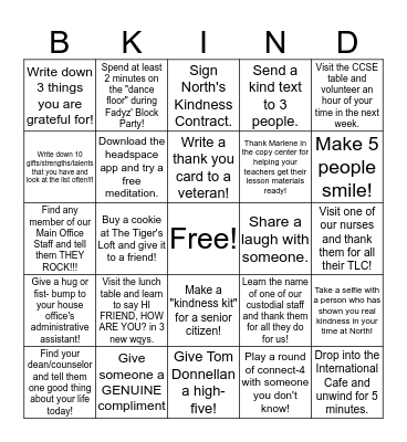 KINDNESS DAY MARCH 22, 2019 Bingo Card