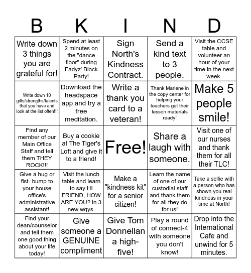 KINDNESS DAY MARCH 22, 2019 Bingo Card