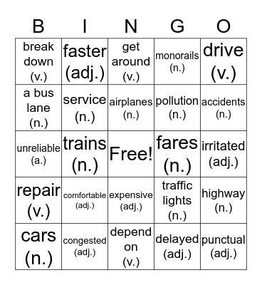 9. Transportation Bingo Card