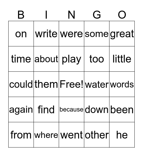Advanced Sight Word Bingo Card