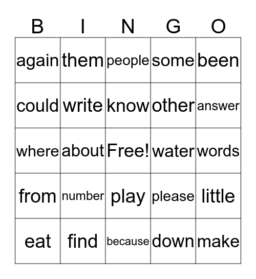 Advanced Sight Word Bingo Card