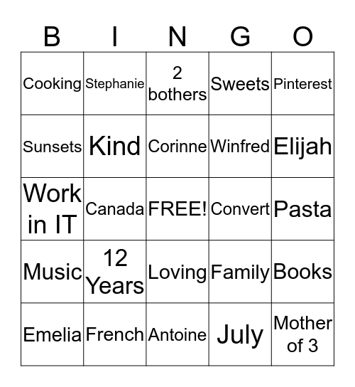 Corinne Lewis who I'm I?? Bingo Card