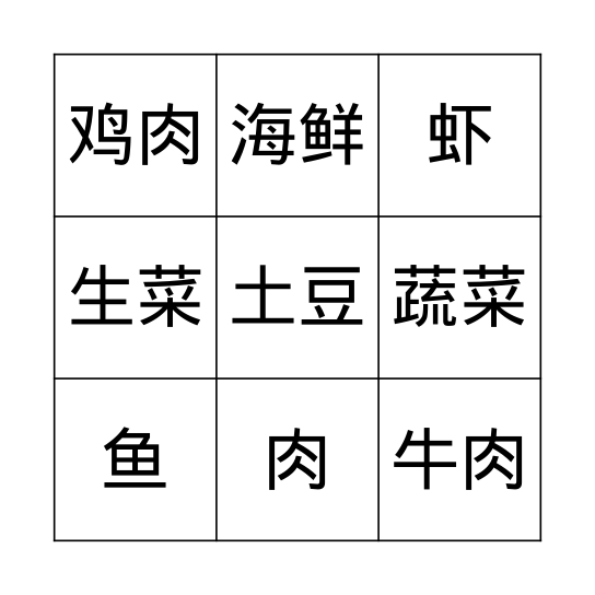 火锅里面喜欢什么？ Bingo Card