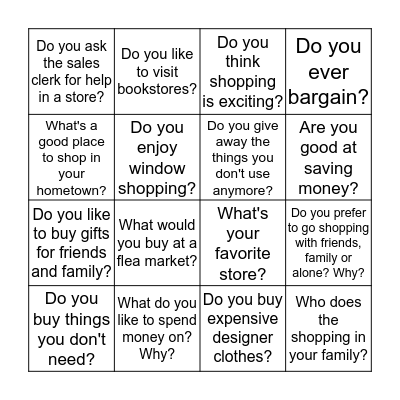 Survey bingo_speaking Bingo Card