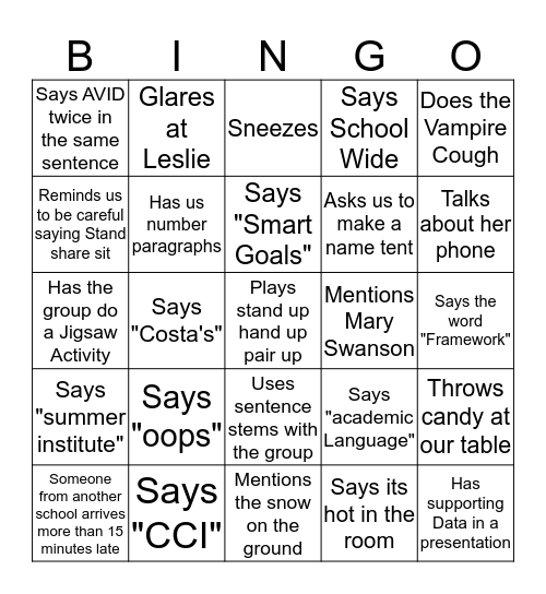 The AVID Instructor... Bingo Card