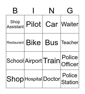 Occupations/Locations Bingo Card