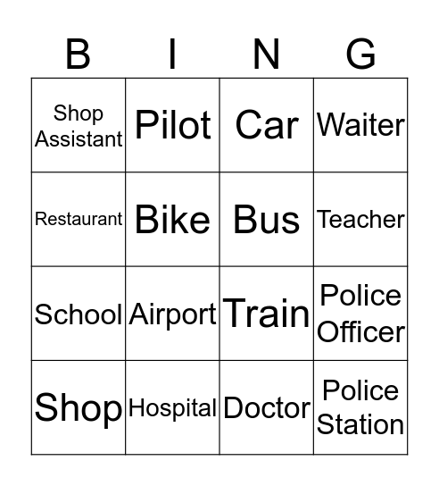 Occupations/Locations Bingo Card