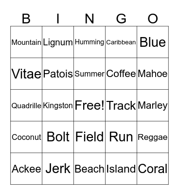 Jamaica Bingo Card