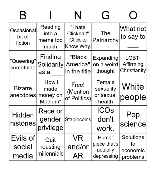 Medium Writer Title Bingo Card