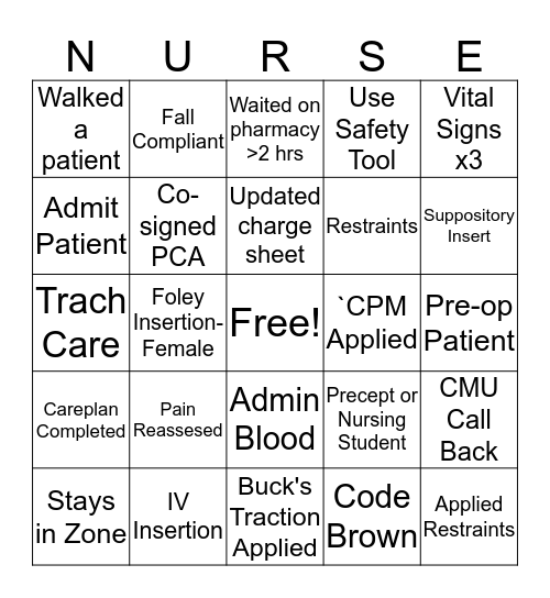 Nurses' Week Bingo Card