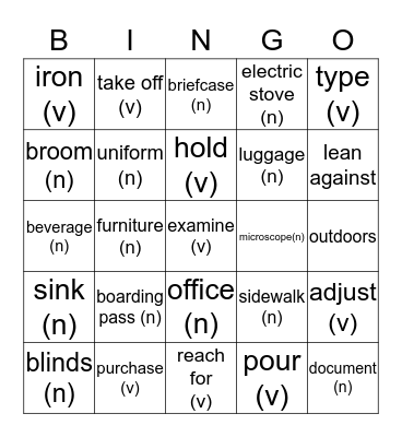 Vocabulary review Bingo Card