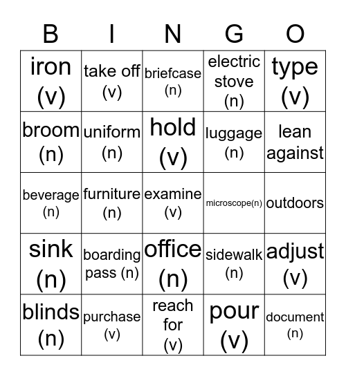 Vocabulary review Bingo Card