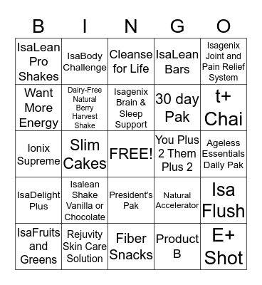 Isagenix Bingo Card
